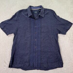 Nat Nast Camp Shirt Men's Large Blue Short Sleeve Linen‎ Blend Collar Button Up